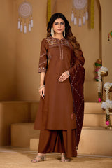 Coffee Viscose Mango Silk Anarkali Kurti Set