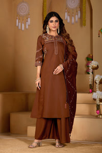 Coffee Viscose Mango Silk Anarkali Kurti Set