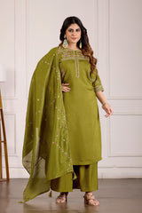Mehndi Green Viscose Mango Silk Anarkali Kurti Set
