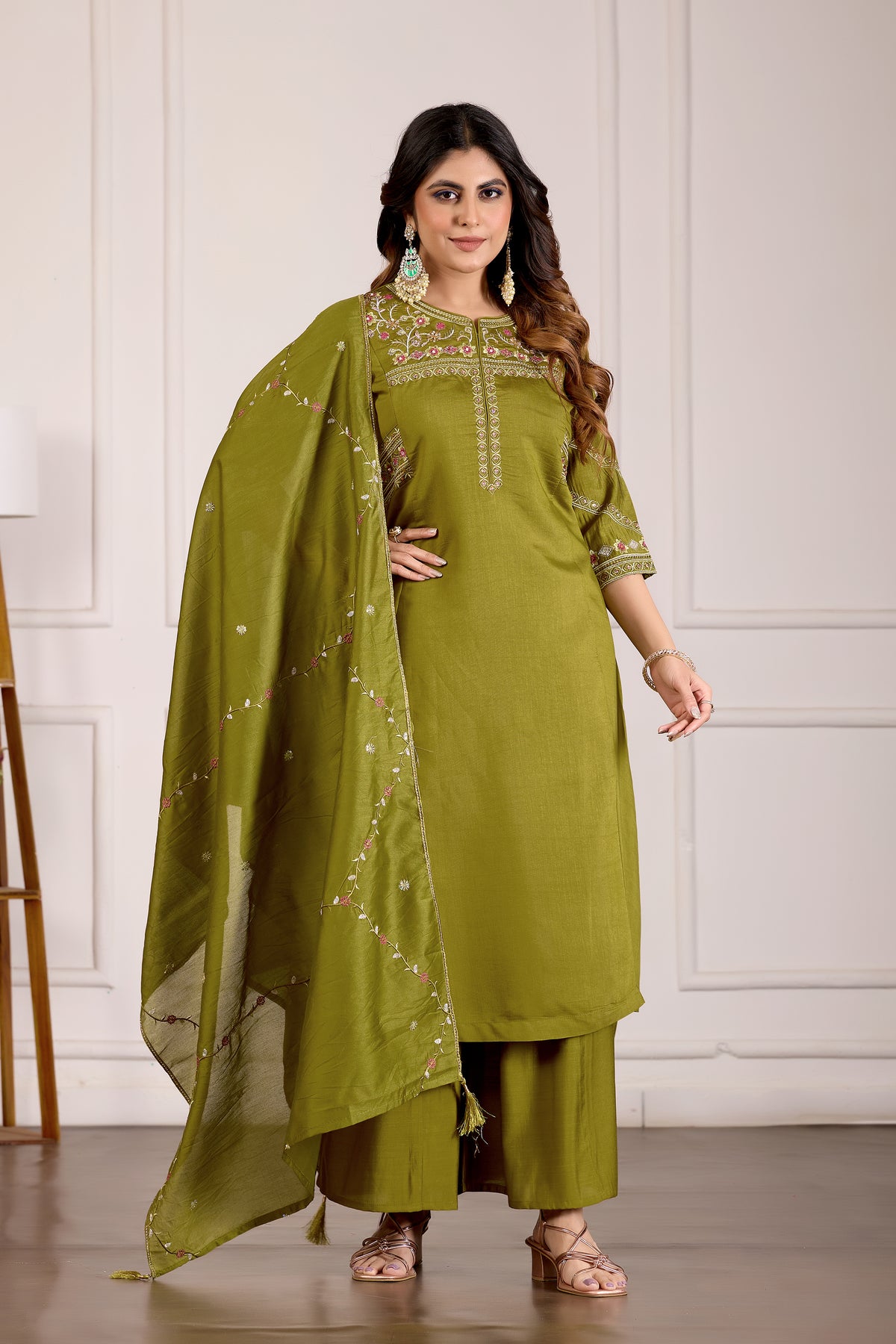 Mehndi Green Viscose Mango Silk Anarkali Kurti Set