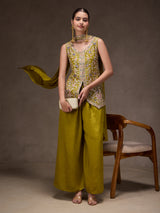 Olive Chinon Embroidered Suit Set