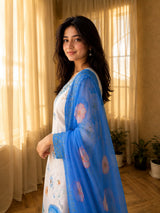Soft Cotton Sky Blue Flower Print Suit Set