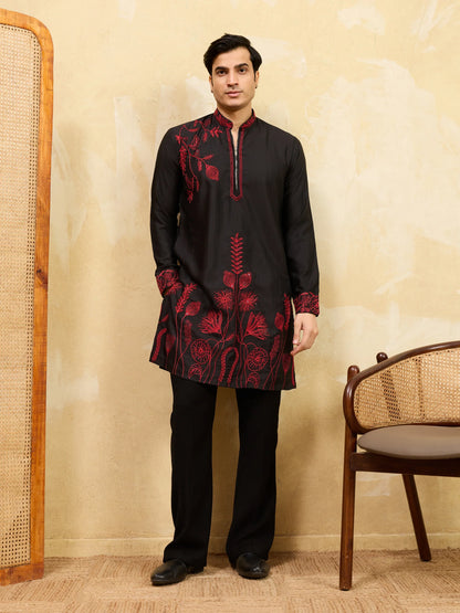 Elegant Premium Khadi Silk Thread Work Red Kurta with Pant