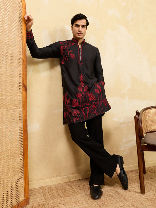 Elegant Premium Khadi Silk Thread Work Red Kurta with Pant