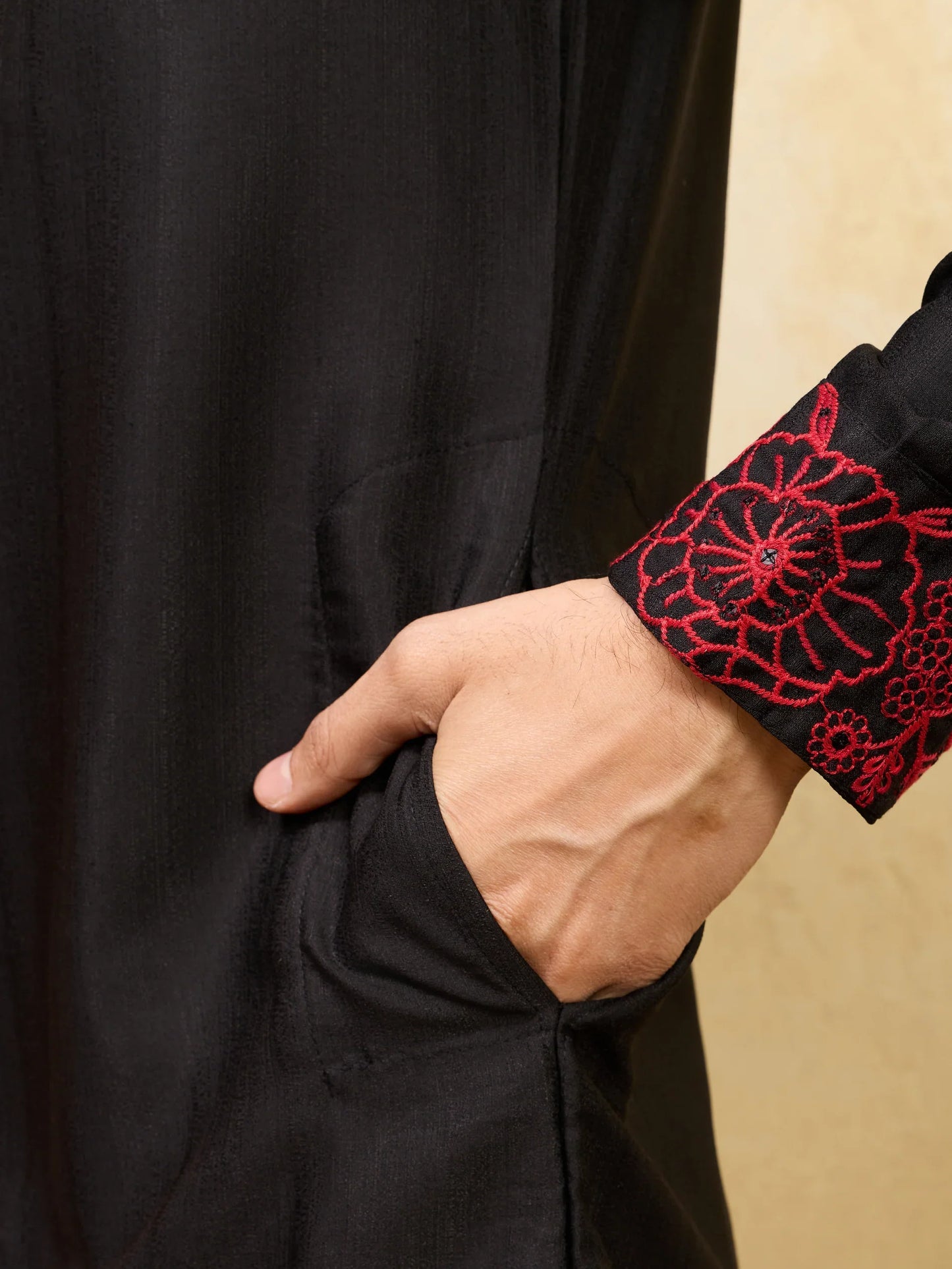 Elegant Premium Khadi Silk Thread Work Red Kurta with Pant