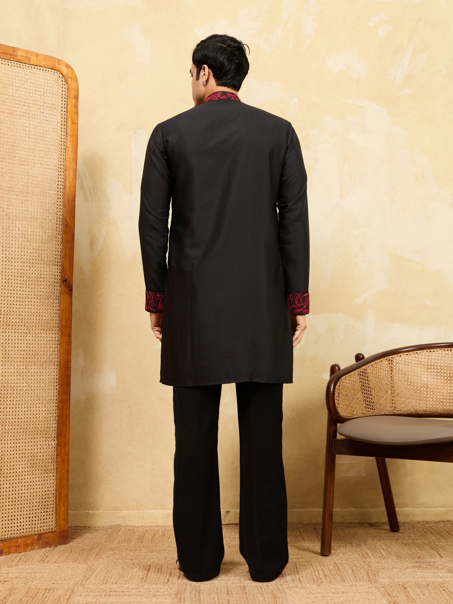 Elegant Premium Khadi Silk Thread Work Red Kurta with Pant