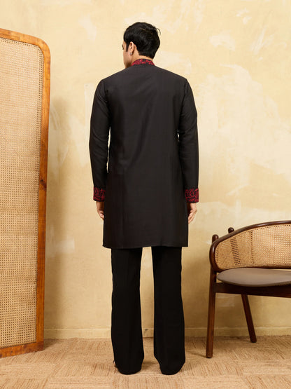 Elegant Premium Khadi Silk Thread Work Red Kurta with Pant