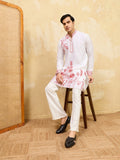 Elegant Luxury White Khadi Silk Kurta with Red Thread Work