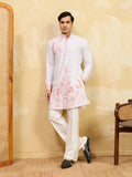 Elegant Signature White Khadi Silk Men’s Kurta with Pink Thread Work