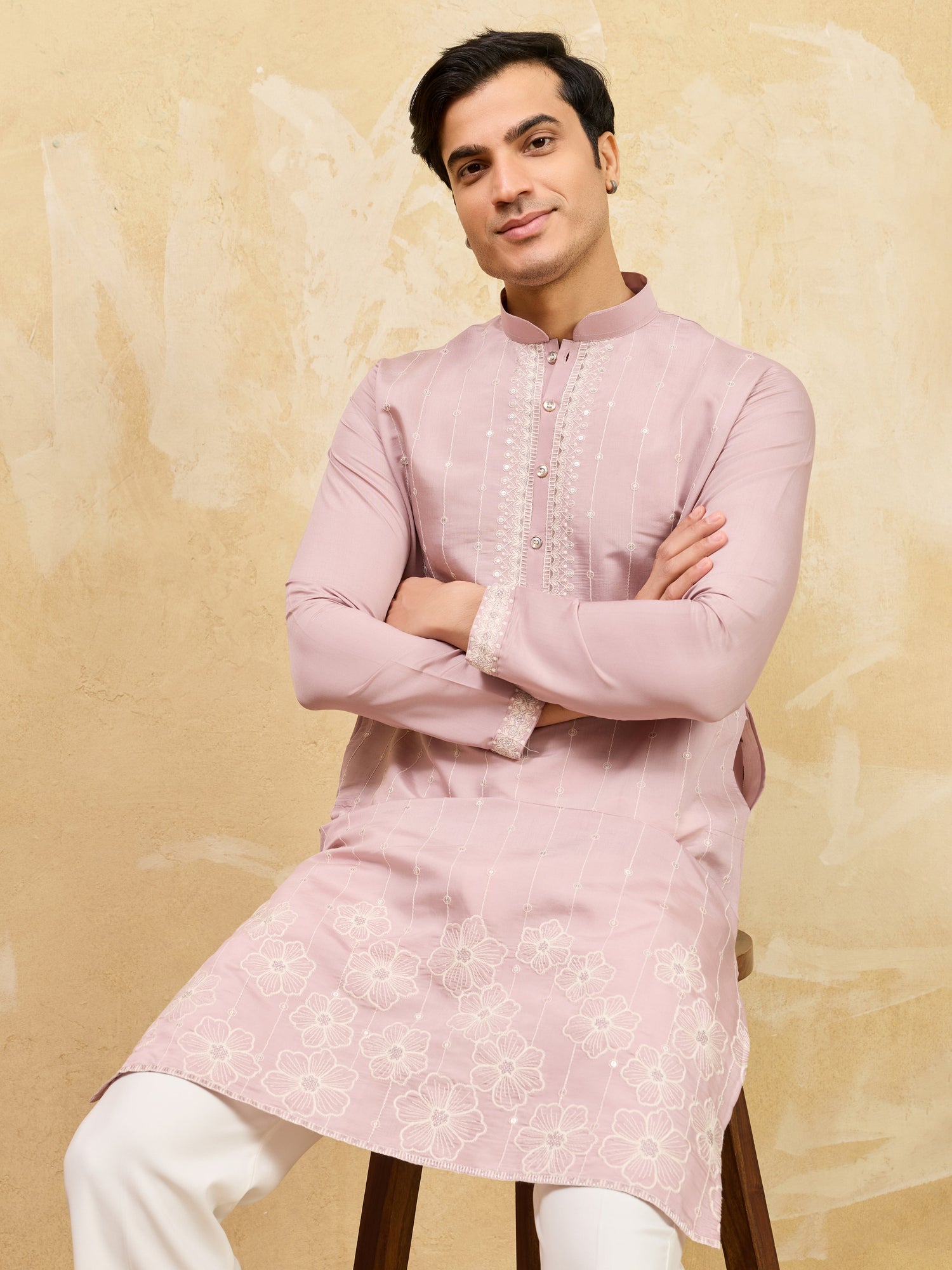 Elegant Festive Lavender Viscose Silk Multi-Thread Embroidery Kurta Set