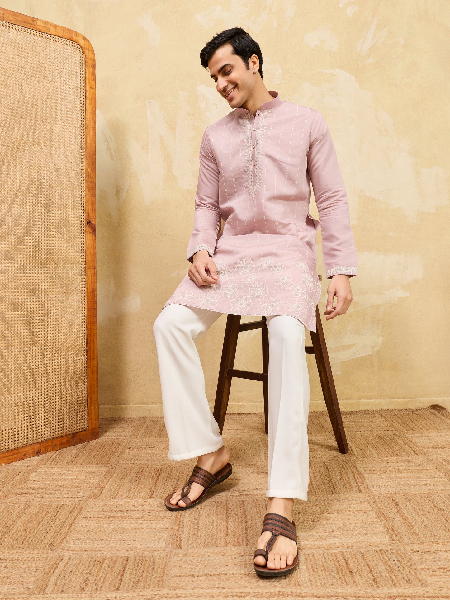 Elegant Festive Lavender Viscose Silk Multi-Thread Embroidery Kurta Set