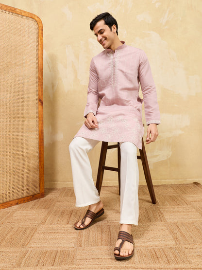 Elegant Festive Lavender Viscose Silk Multi-Thread Embroidery Kurta Set