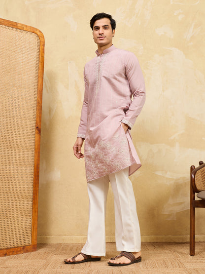 Elegant Festive Lavender Viscose Silk Multi-Thread Embroidery Kurta Set