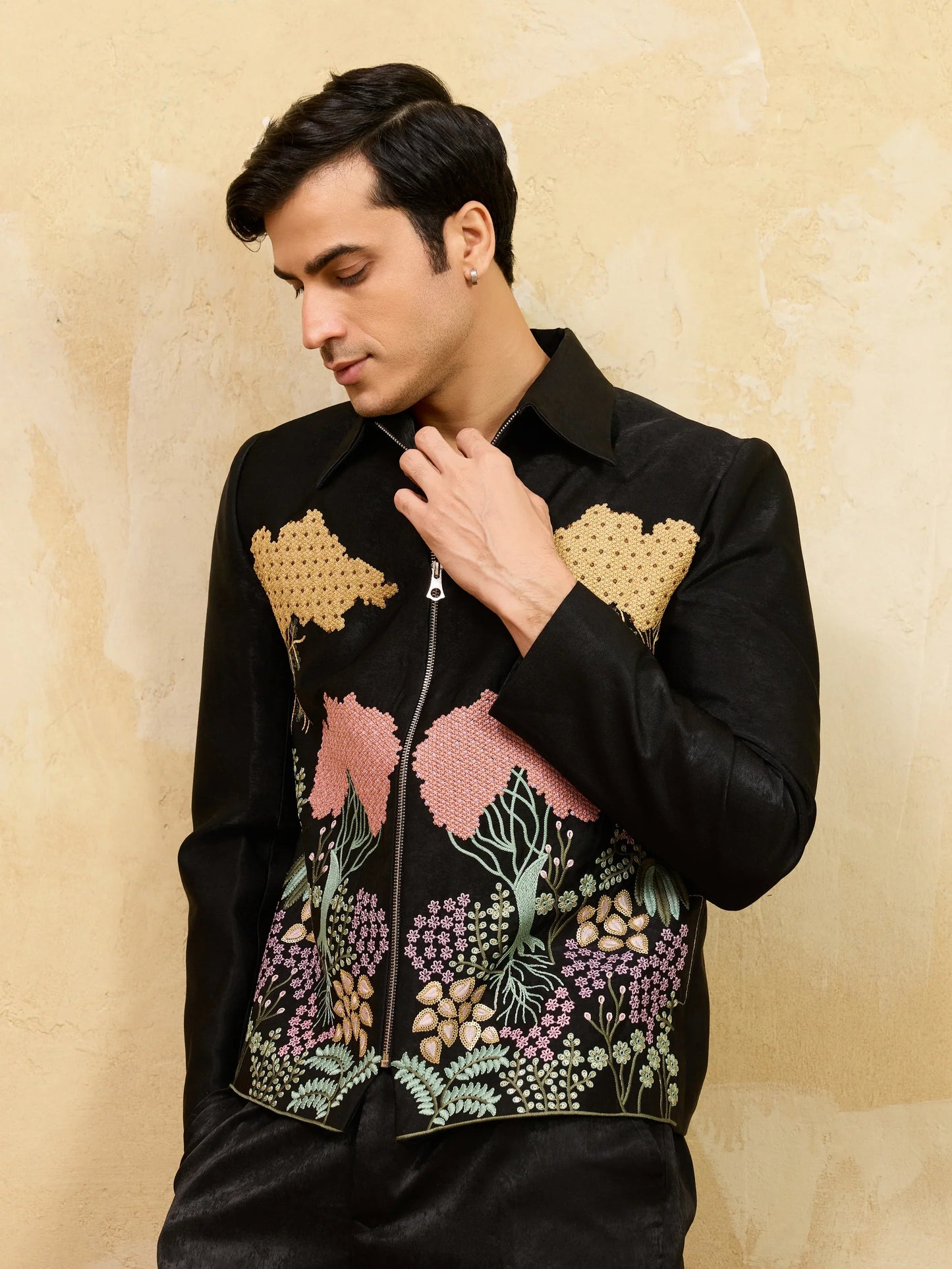 Elegant Luxury Black Bomber Jacket with Pant for Men Wedding Wear