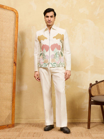Elegant Premium White Bomber Jacket Featuring Multi Thread Sequin