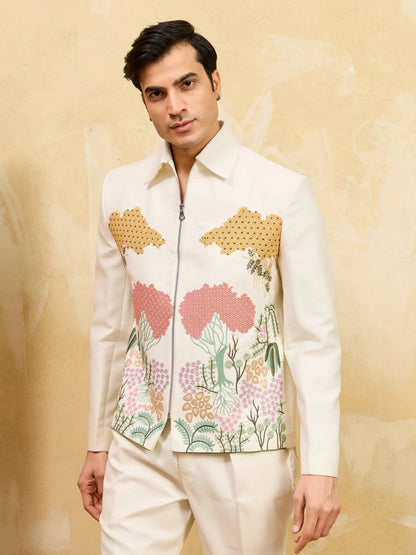 Elegant Premium White Bomber Jacket Featuring Multi Thread Sequin
