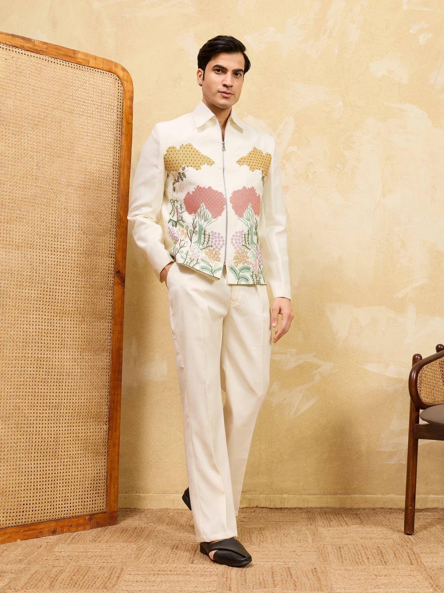 Elegant Premium White Bomber Jacket Featuring Multi Thread Sequin