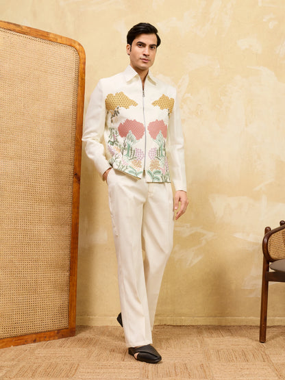 Elegant Premium White Bomber Jacket Featuring Multi Thread Sequin