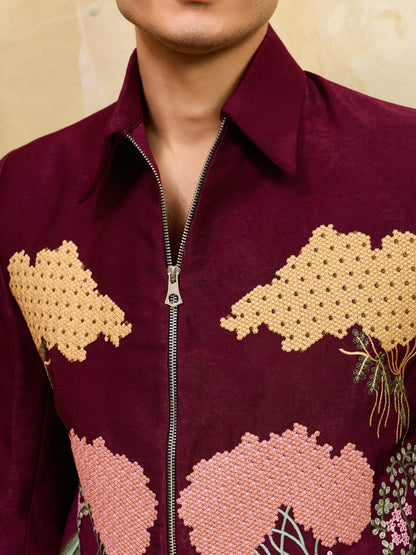Elegant Elegant Maroon Bomber Jacket with Pant for Men's