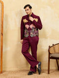 Elegant Elegant Maroon Bomber Jacket with Pant for Men's