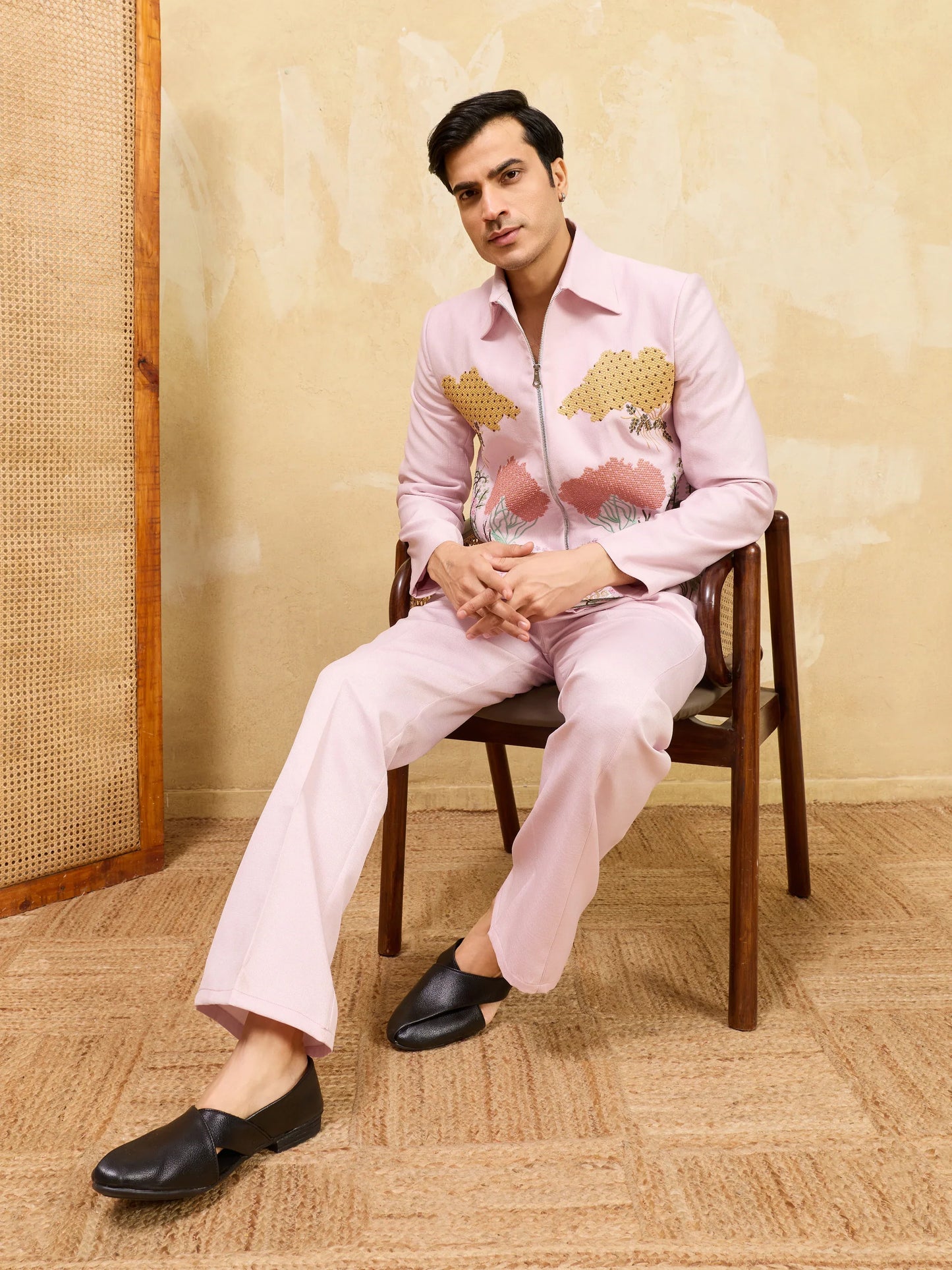 Elegant Pink Bomber Jacket with Pant for Men's