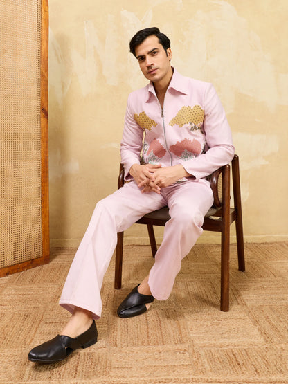 Elegant Pink Bomber Jacket with Pant for Men's