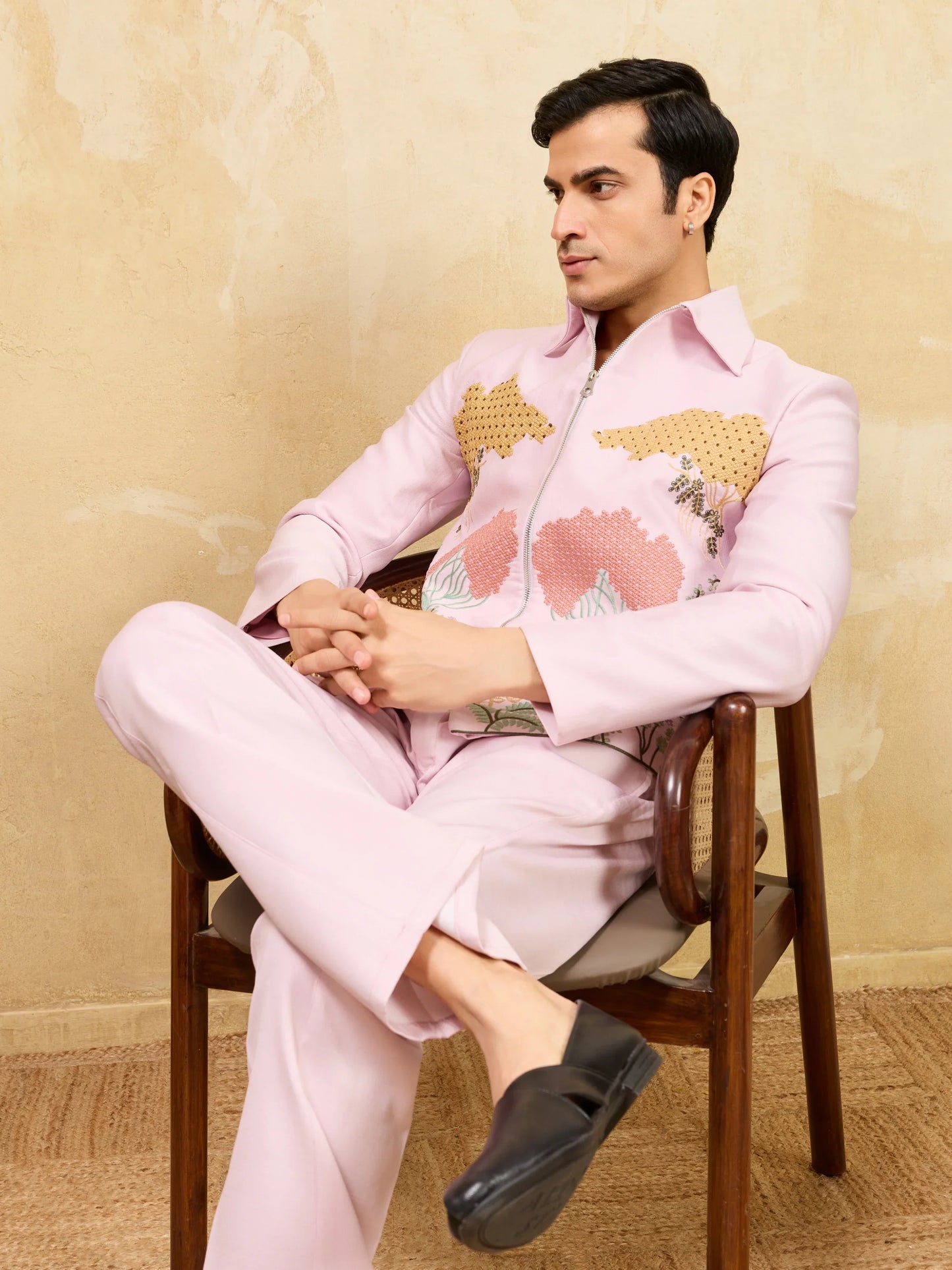 Elegant Pink Bomber Jacket with Pant for Men's
