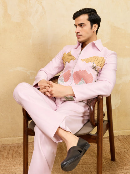 Elegant Pink Bomber Jacket with Pant for Men's