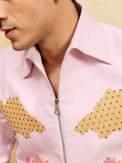 Elegant Pink Bomber Jacket with Pant for Men's
