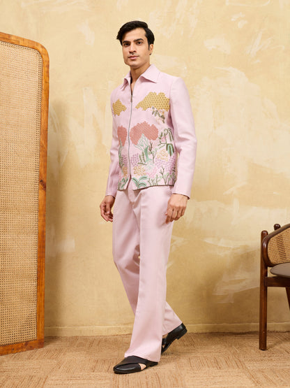 Elegant Pink Bomber Jacket with Pant for Men's