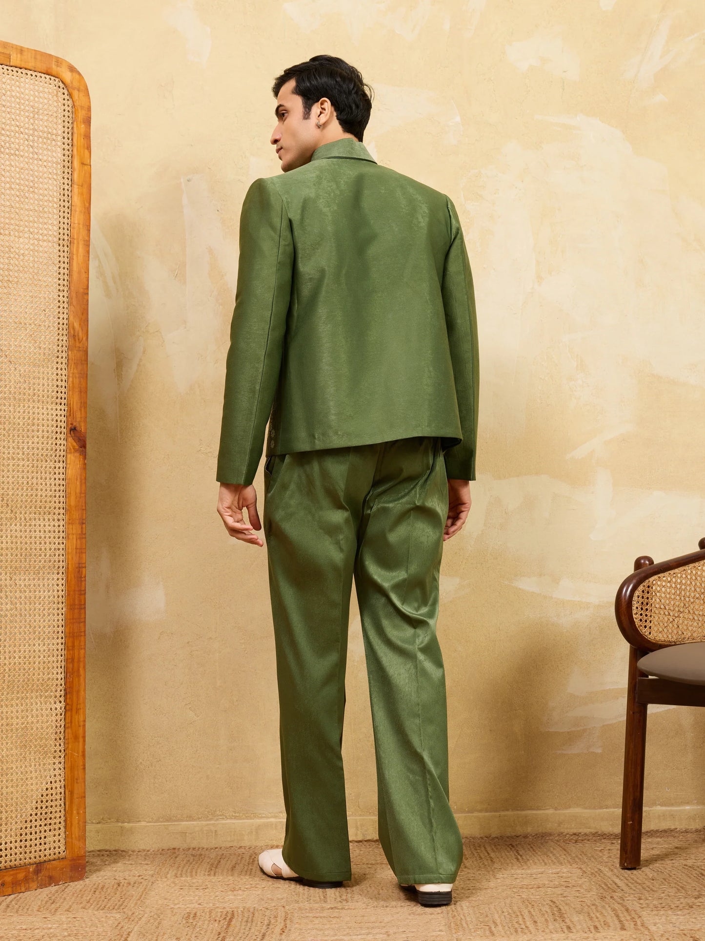 Elegant Regal Green Bomber Jacket with Thread Work and Pant for Mens