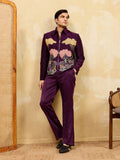 Elegant Stylish Wine Bomber Jacket with Embroidered Thread and Pants for Men