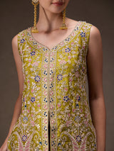 Olive Chinon Embroidered Suit Set