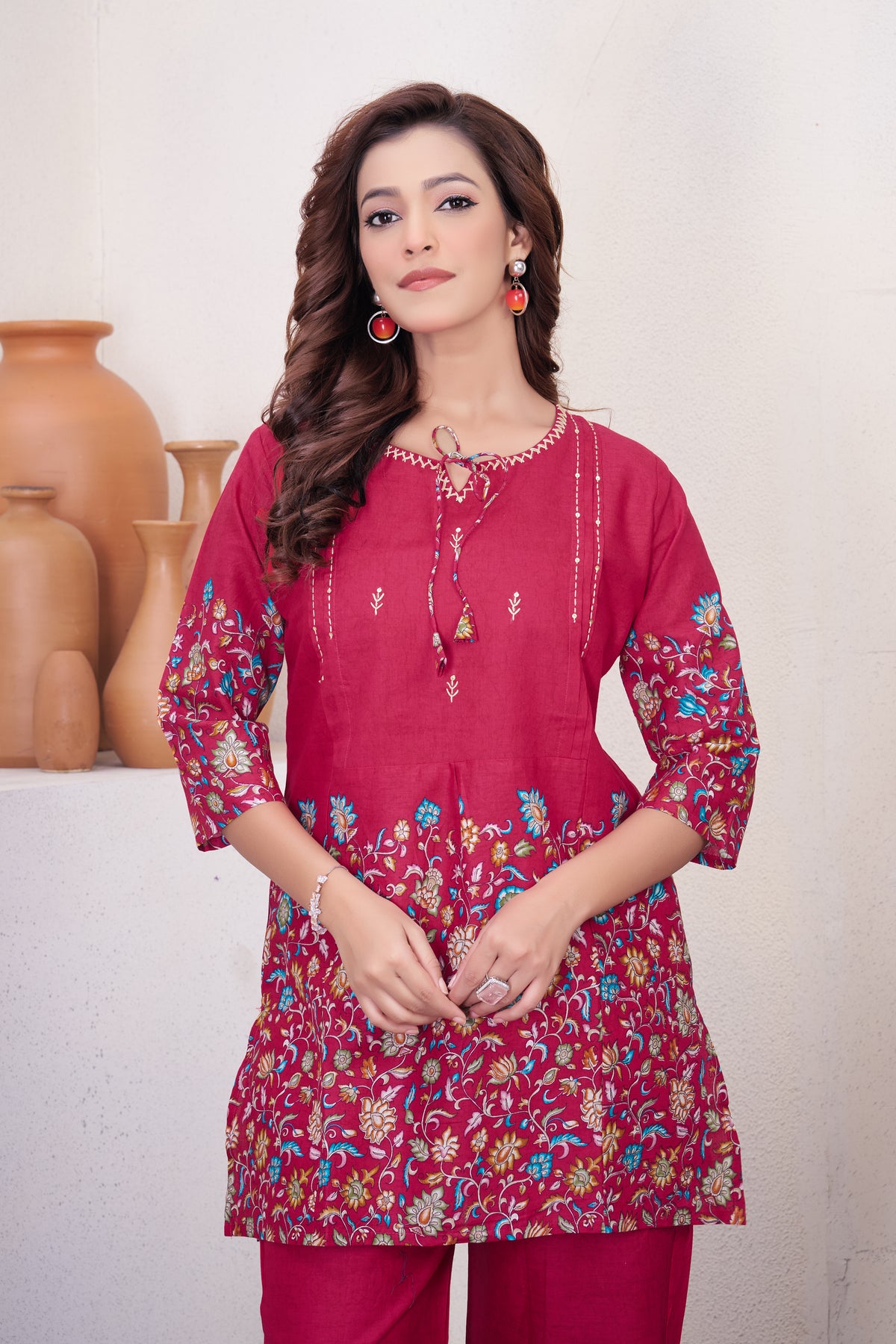 Rani Pink Pure Cotton Printed Co-Ord Set Trendy Women’s Top & Bottom Set
