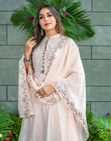 Blush Beige Embroidered Kurti Pant Dupatta Set Elegant Festive & Party Wear