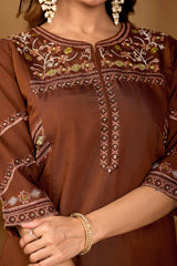 Coffee Viscose Mango Silk Anarkali Kurti Set