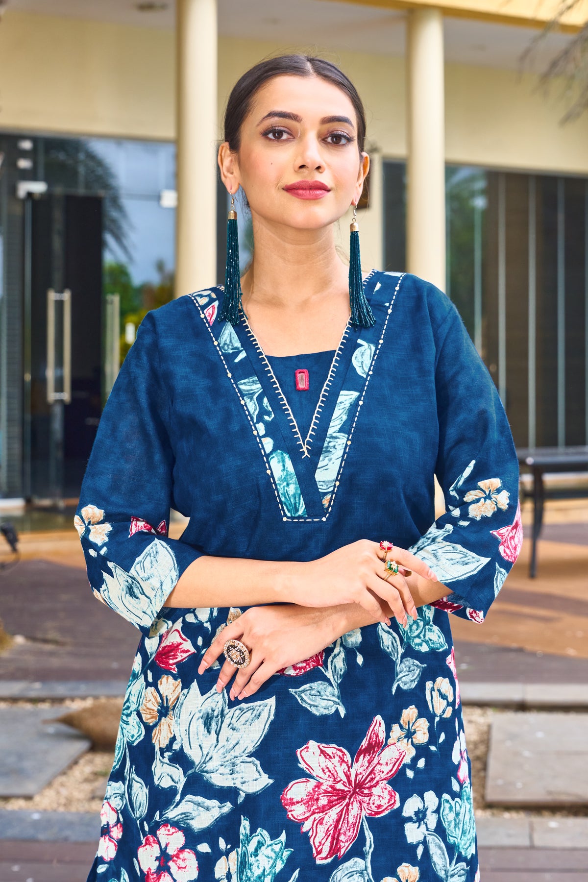Elegant Blue Pure Cotton Floral Co-ords Set