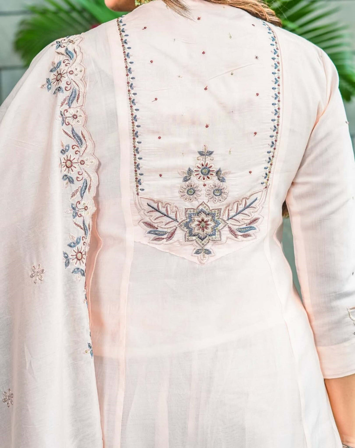 Blush Beige Embroidered Kurti Pant Dupatta Set Elegant Festive & Party Wear