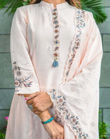 Blush Beige Embroidered Kurti Pant Dupatta Set Elegant Festive & Party Wear