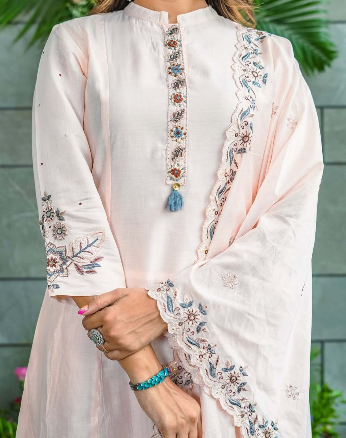 Blush Beige Embroidered Kurti Pant Dupatta Set Elegant Festive & Party Wear