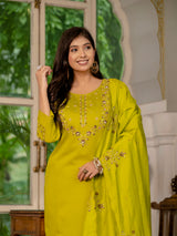 Mustard Yellow Marina Silk Multi Embroidered Suit Set
