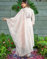 Blush Beige Embroidered Kurti Pant Dupatta Set Elegant Festive & Party Wear