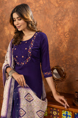 Purple Marina Silk Multi Embroidered Suit Set