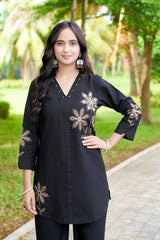 Classic Black Heavy Rayon Embroidered Co-Ord Set