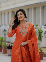 Luxury Orange Premium Roman Silk Suit Set