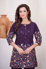 Elegant Wine Floral Printed Pure Cotton Co-Ord Set