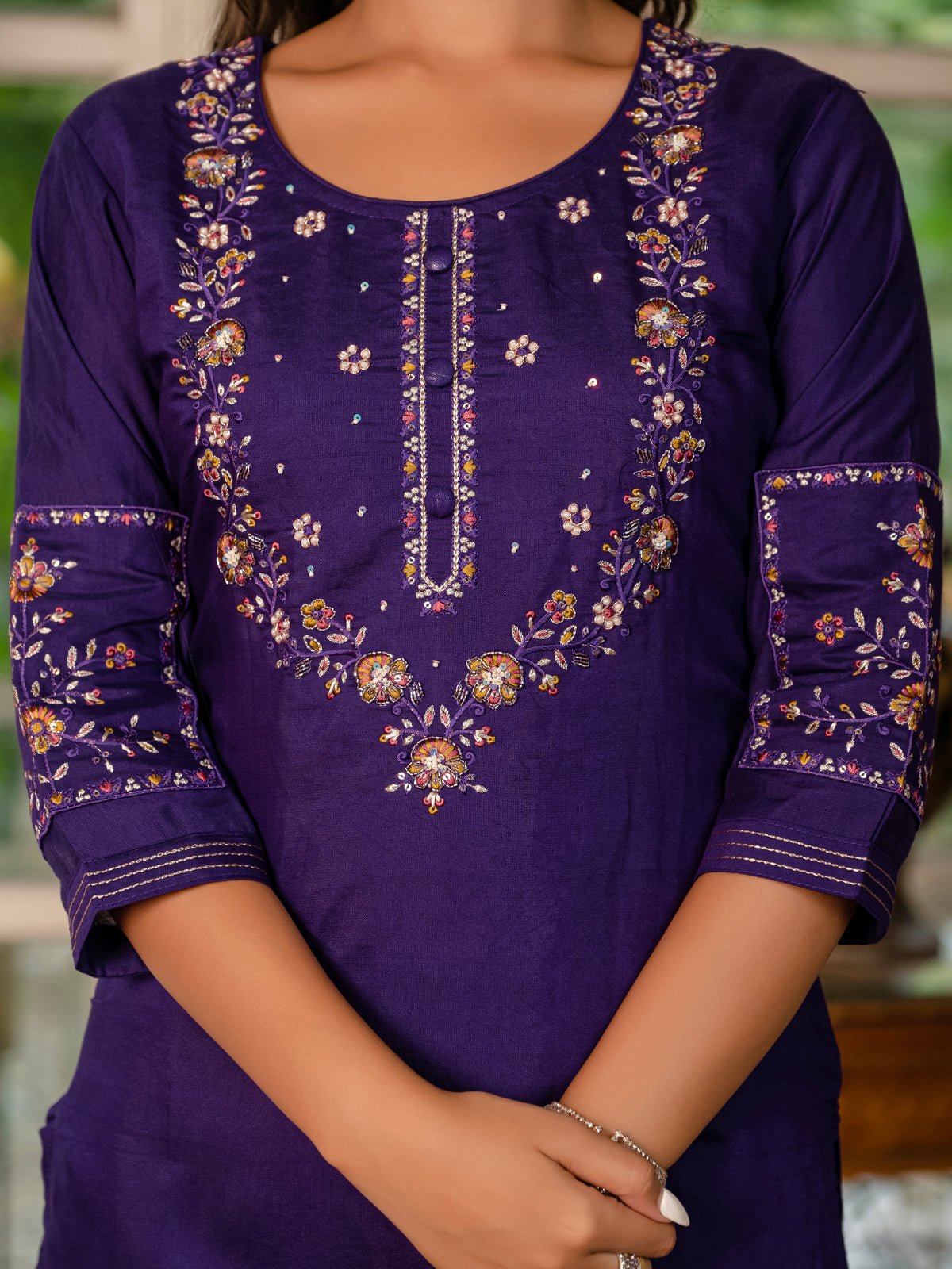 Violet Marina Silk Multi Embroidered Suit Set