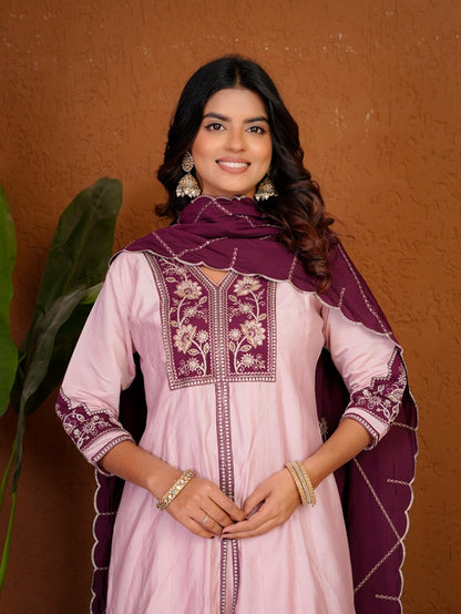 Pink Roman Silk Anarkali Kurti Set