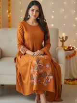 Rust Orange Anarkali Kurti Pant Dupatta Set