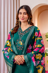 Green Marina Viscose Silk Multi Embroidered Suit Set